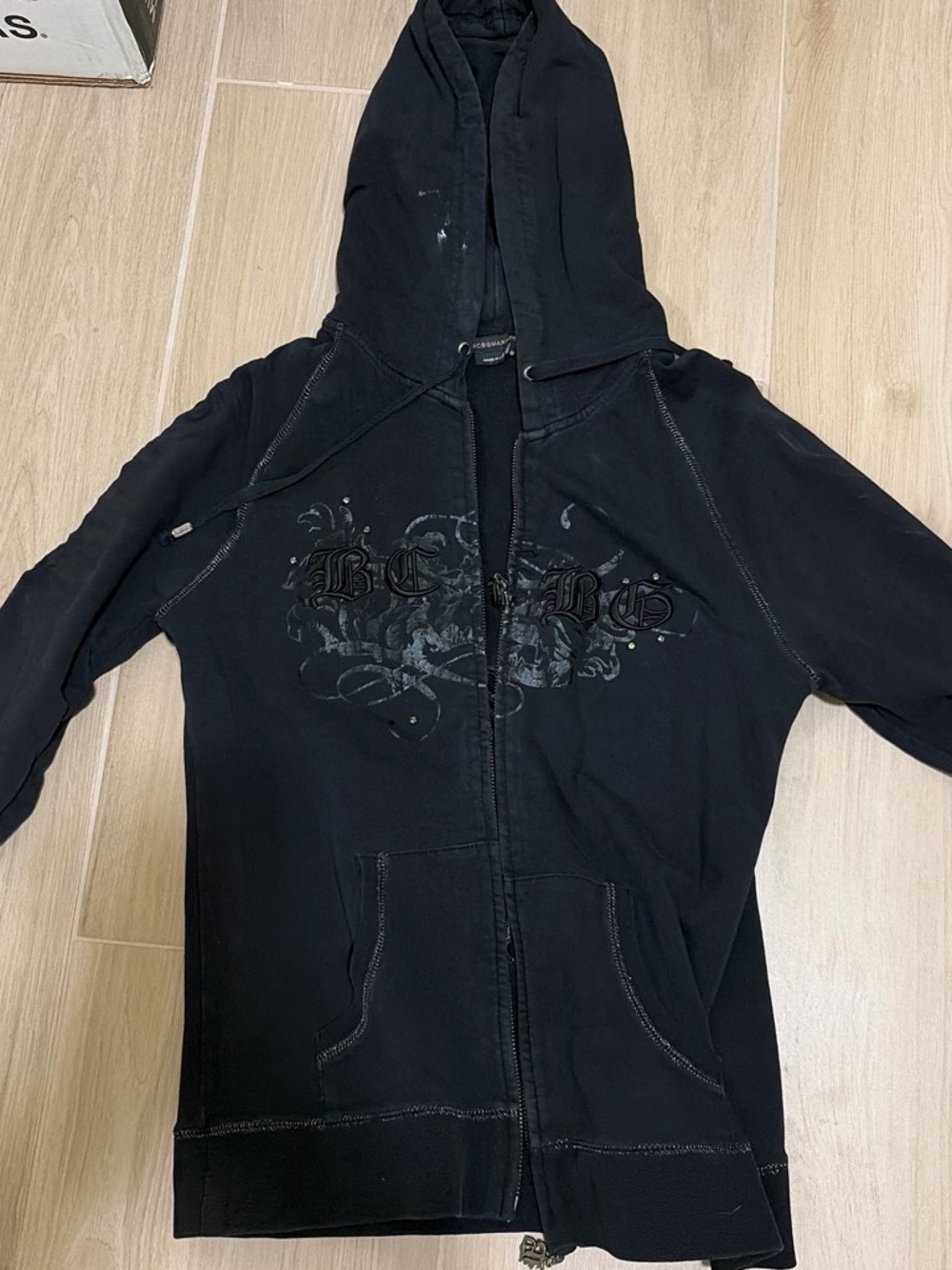 Black Kids Zip Hoodie with Graphic Detail